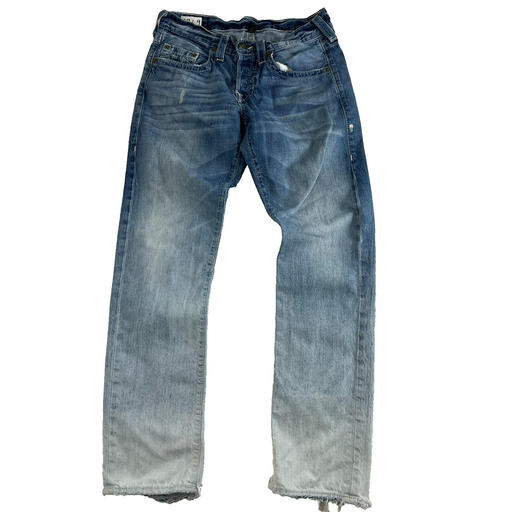 True Religion Jeans Men's Size 31 Geno Super T Straight Ombre Frayed Button Fly
